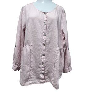 Sigrid Olsen Linen Button Front Top, Light Pink, L